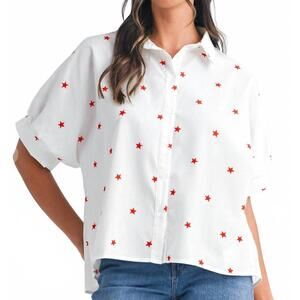 NEW SHEWIN stars puff sleeve loose shirt in white with red stars